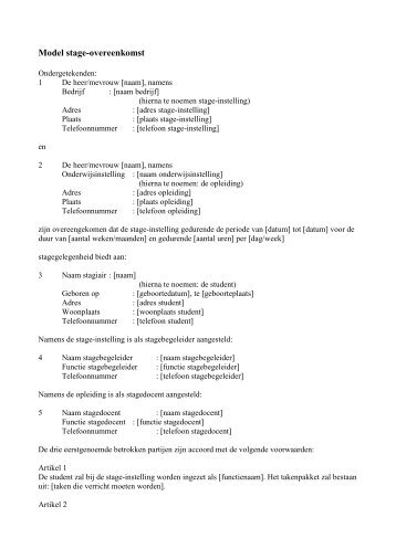 Model stageovereenkomst - Het Uitgeverijbedrijf