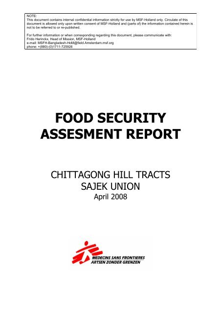 MSF Food Security Assessment Report, Chittagong Hill Tracts ...