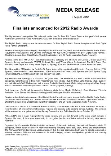 Finalists announced for 2012 Radio Awards - Digital Radio Plus