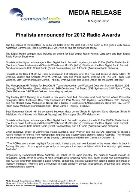 Finalists announced for 2012 Radio Awards - Digital Radio Plus