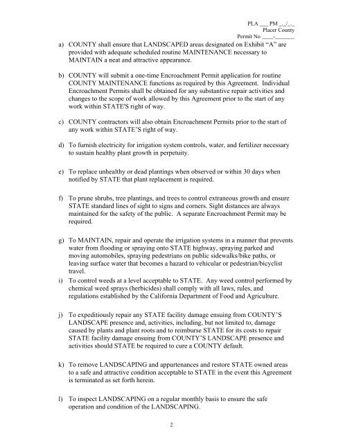 Caltrans - Landscape Maintenance Agreement - Sample Contract