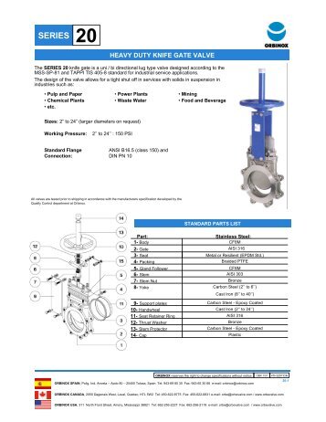 Orbinox Series 20 Stainless Steel Knife Gate Valve - RM Headlee