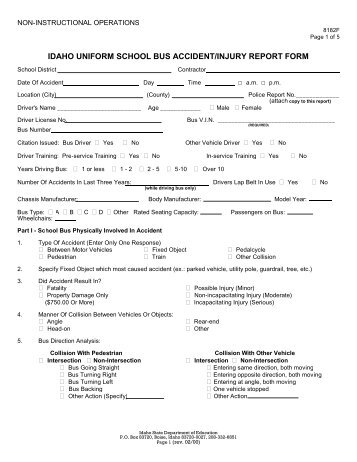 8182F Idaho Uniform School Bus Accident/Injury Report Form