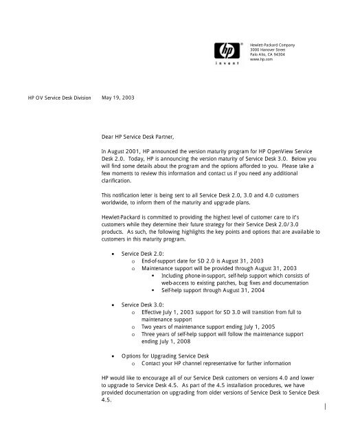 Pm Customer Letter Hp Software Hewlett Packard