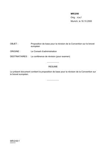 Proposition de base pour la révision de la CBE