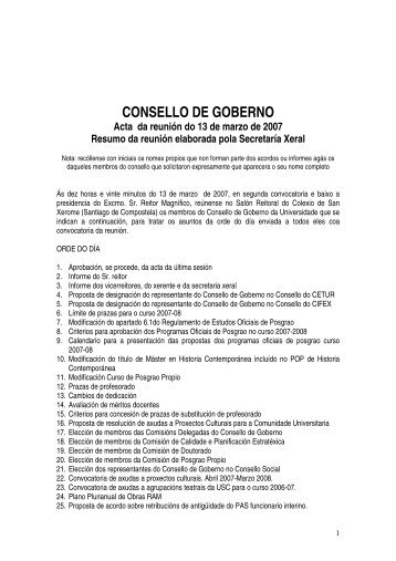 CONSELLO DE GOBERNO Acta da reuniÃ³n do 13 de marzo de ...