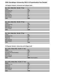DDU Gorakhpur University 2012-13 Examination Fee Details