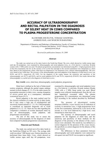 accuracy of ultrasonography and rectal palpation in the diagnosis of ...