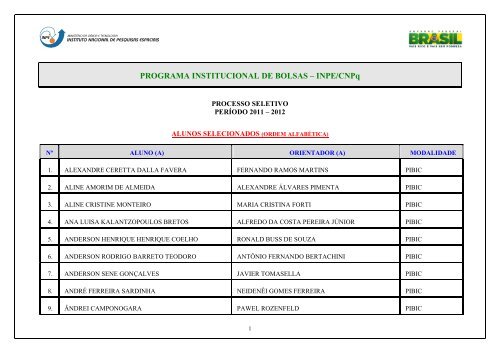 ALUNOS SELECIONADOS - Inpe