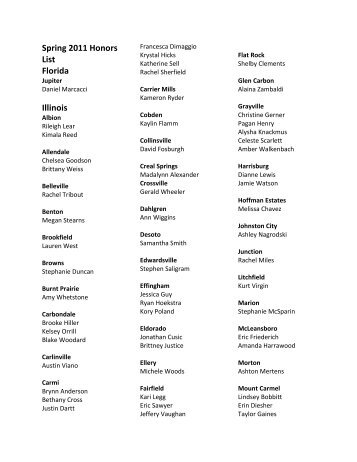 Spring 2011 Honors List Florida Illinois