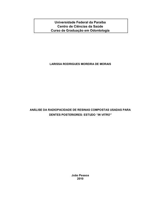 anÃ¡lise da radiopacidade de resinas compostas usadas para ...