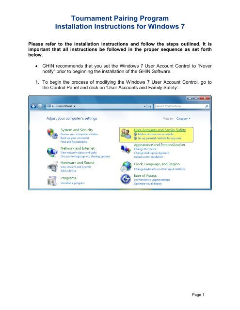Tournament Pairing Program Installation Instructions for Windows 7