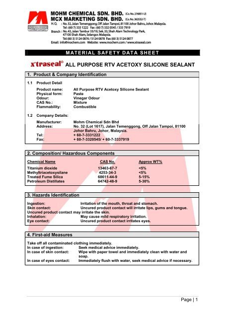 all purpose rtv acetoxy silicone sealant - Mohm Chemical Sdn Bhd