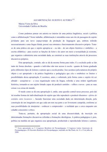 AlfabetizaÃ§Ã£o: Sujeito e Autoria - Universidade CatÃ³lica de BrasÃ­lia