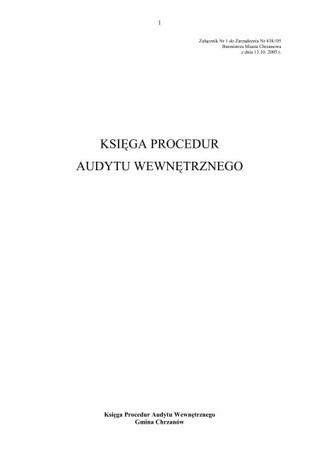 KSIÄGA PROCEDUR AUDYTU WEWNÄTRZNEGO - ChrzanÃ³w