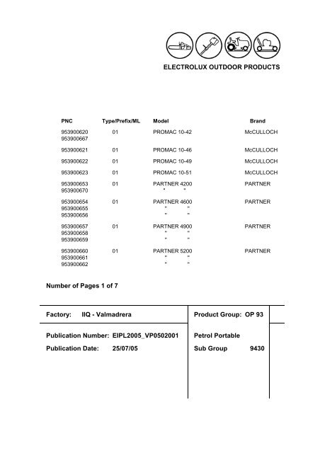 McCulloch Chainsaw Parts List V0502001 - Barrett Small Engine