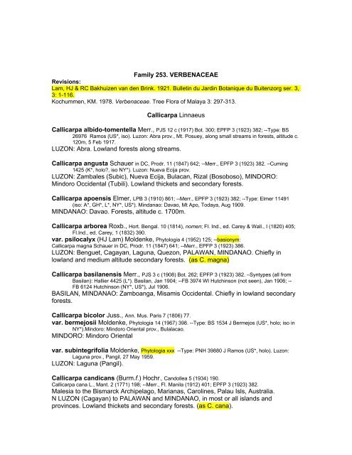 Family 253. VERBENACEAE Callicarpa Linnaeus LUZON: Abra ...