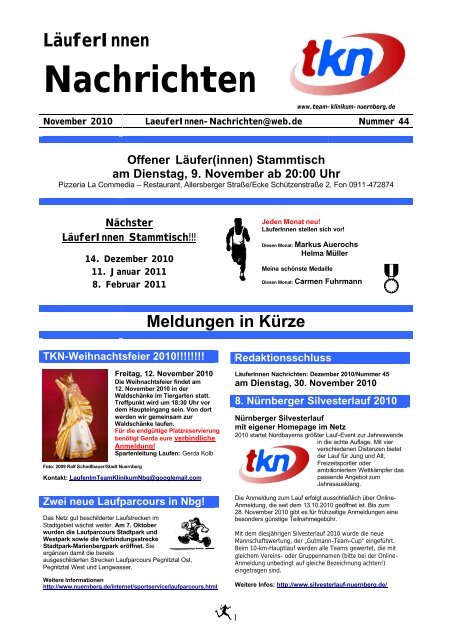 LÃ¤uferInnen Nachrichten November 2010 - Team Klinikum NÃ¼rnberg