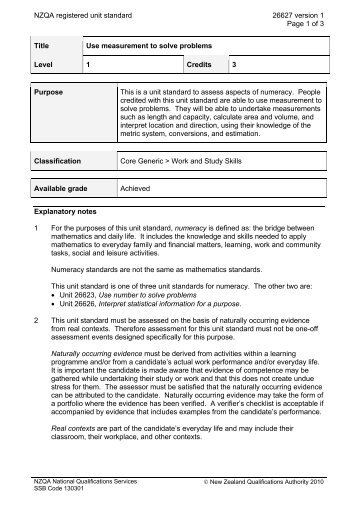 NZQA registered unit standard 26627 version 1 Page 1 of 3 Title ...