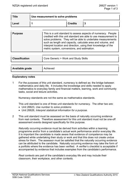 NZQA registered unit standard 26627 version 1 Page 1 of 3 Title ...
