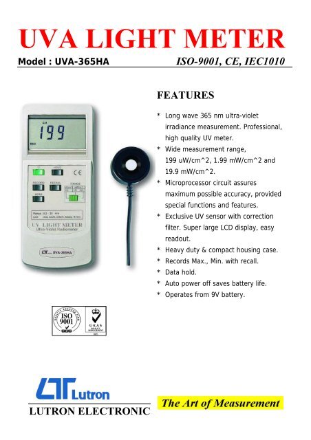 Lutron UVA-365 UV Meter - Test and Measurement Instruments CC