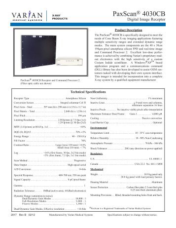 PaxScan 4030CB-CP2 Rev B - Varian