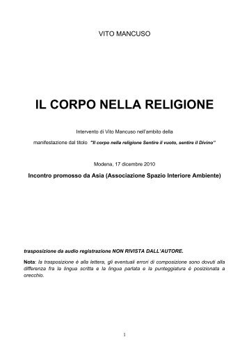 IL CORPO NELLA RELIGIONE - Vito Mancuso