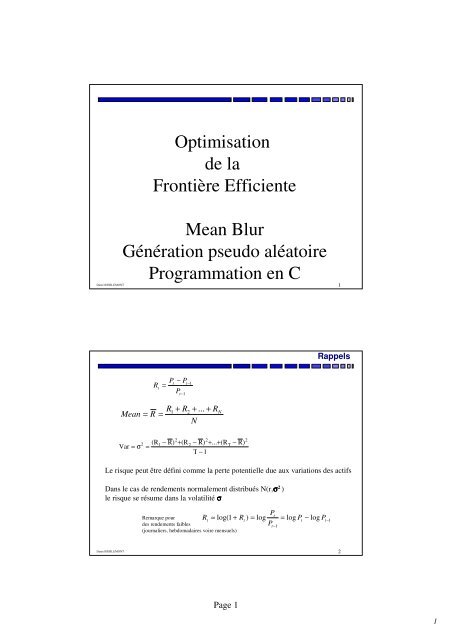 Optimisation de la FrontiÃ¨re Efficiente Mean Blur ... - Yats.com