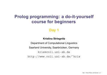 Prolog programming: a do-it-yourself course for beginners - cs@union