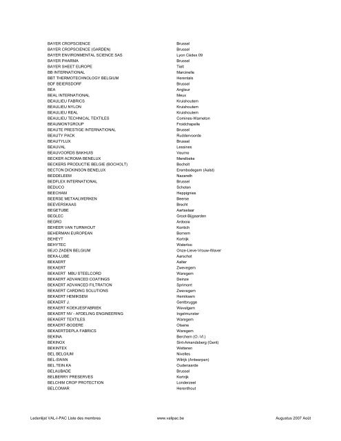 Ledenlijst - Liste des membres - Val-I-Pac