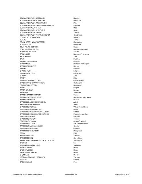 Ledenlijst - Liste des membres - Val-I-Pac