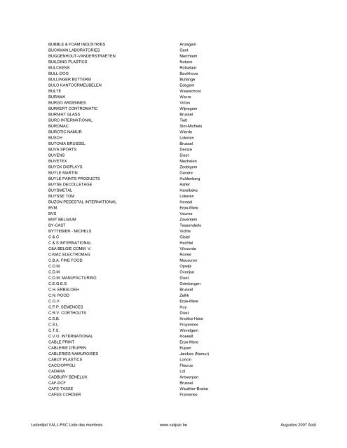 Ledenlijst - Liste des membres - Val-I-Pac