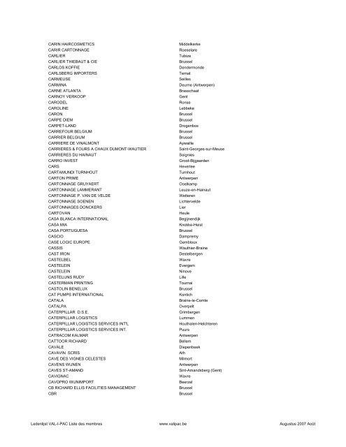 Ledenlijst - Liste des membres - Val-I-Pac