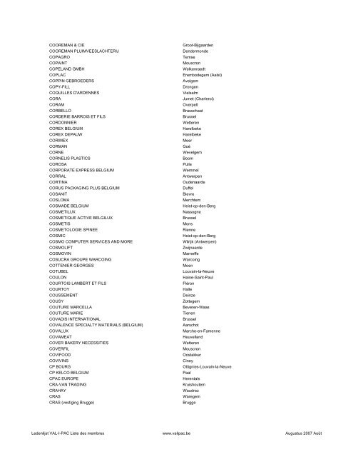 Ledenlijst - Liste des membres - Val-I-Pac