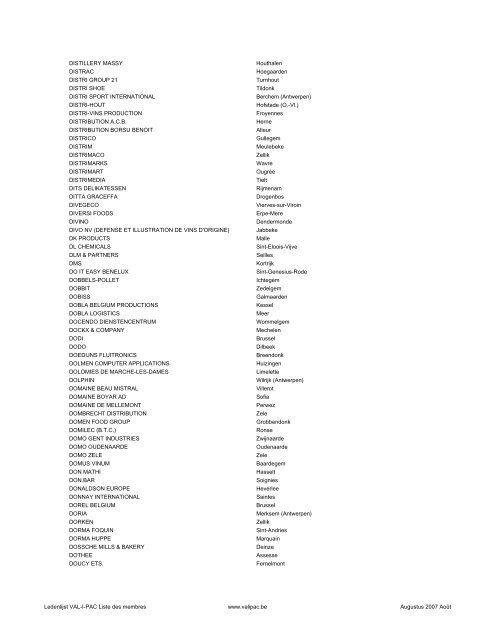 Ledenlijst - Liste des membres - Val-I-Pac