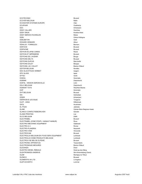 Ledenlijst - Liste des membres - Val-I-Pac