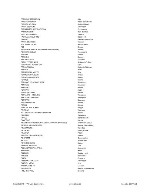 Ledenlijst - Liste des membres - Val-I-Pac