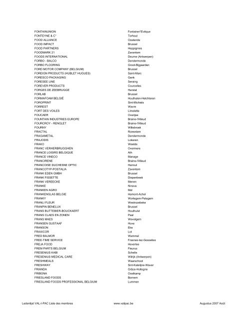 Ledenlijst - Liste des membres - Val-I-Pac