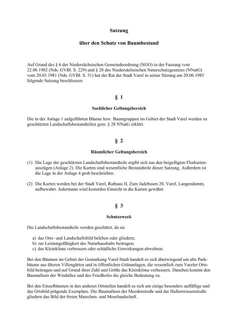 S atzung über den Schutz von Baumbestand (1 ... - Stadt Varel