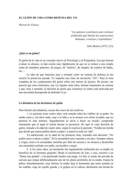 EL GUIÃN DE VIDA COMO DEFENSA DEL YO Warren ... - eric berne