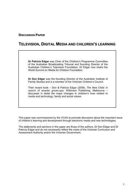 television, digital media and children's learning - Victorian ...