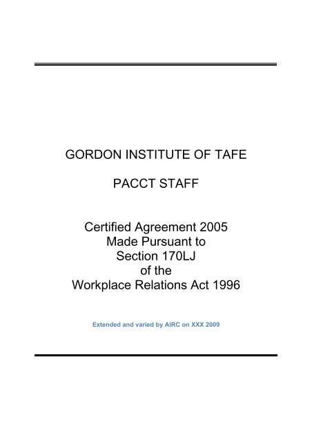 GORDON INSTITUTE OF TAFE PACCT STAFF Certified Agreement ...