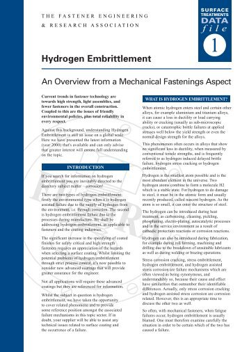 Hydrogen Embrittlement - The Fastener Engineering and Research ...