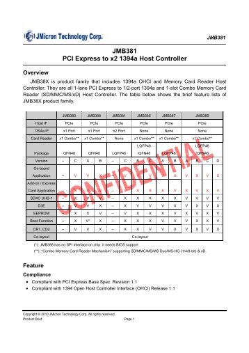 JMB381 PCI Express to x2 1394a Host Controller - JMicron ...