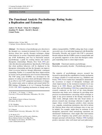 The Functional Analytic Psychotherapy Rating Scale: a Replication ...