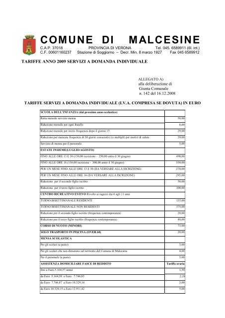 TARIFFE 2009 - Comune di Malcesine