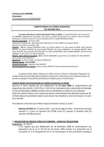 Compte rendu du conseil municipal du 21 mars ... - Ville de Caromb