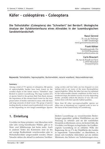 Die Totholzkäfer (Coleoptera) des "Schnellert" bei Berdorf ...