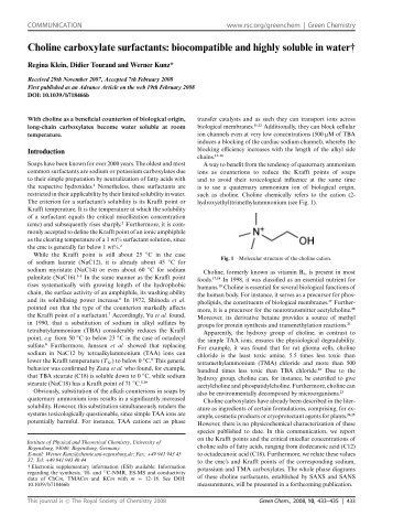 Choline carboxylate surfactants: biocompatible and highly soluble in ...