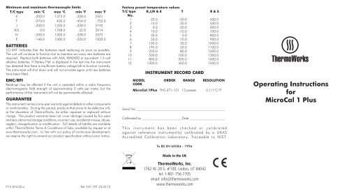 Operating Instructions for MicroCal 1 Plus - ThermoWorks.com